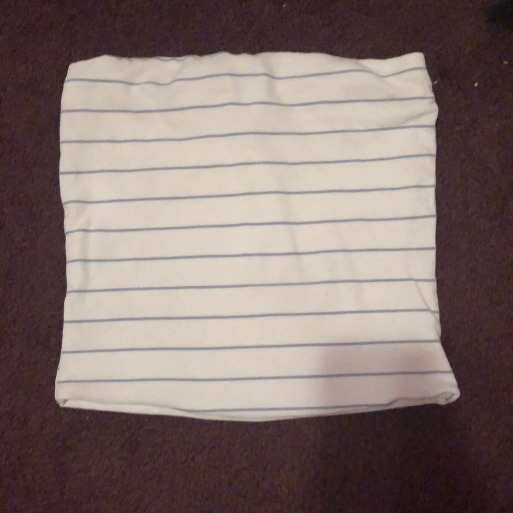 White and blue striped tube top